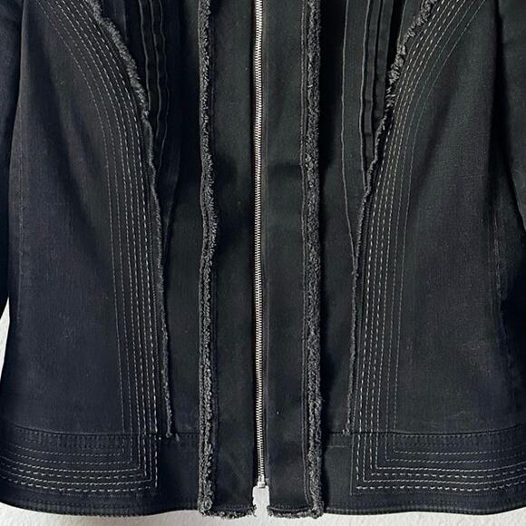 Elie Tahari Black Cotton Denim City Moto Zip Front Jacket Women’s Size Medium - Picture 4 of 16